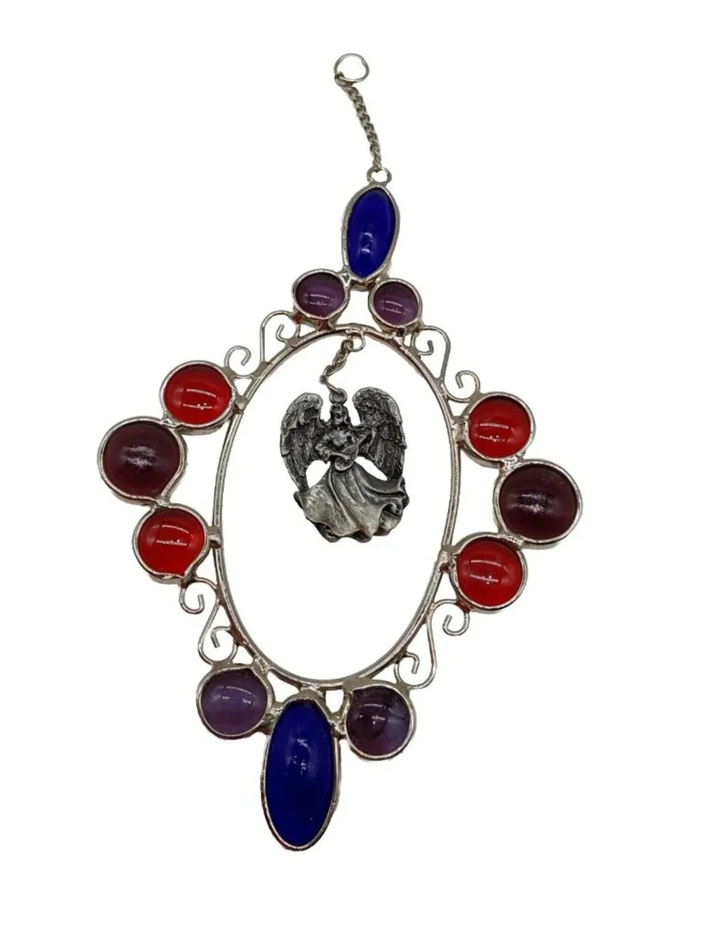 Sun Catcher Metal Oval Multi-colored Beads Pewter Angel